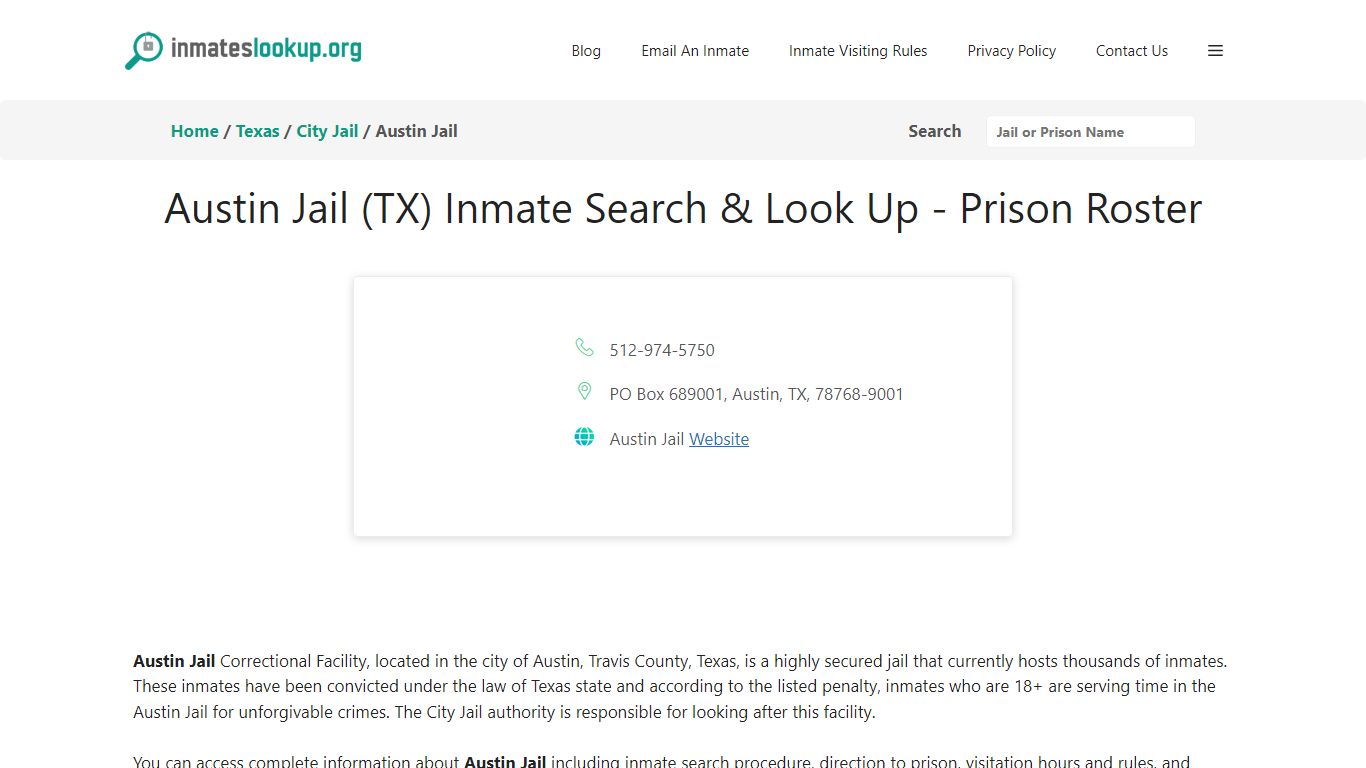 Austin Jail (TX) Inmate Search & Look Up - Prison Roster